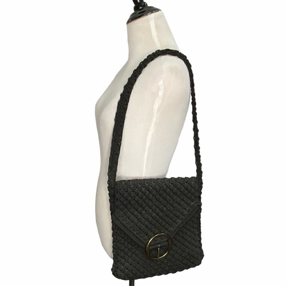 Vintage Knitted Cord Black Shoulder Bag Purse